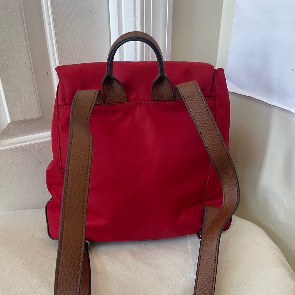 Karl Lagerfeld Cherry Red Backpack with Brown Accents EUC - Picture 8 of 9